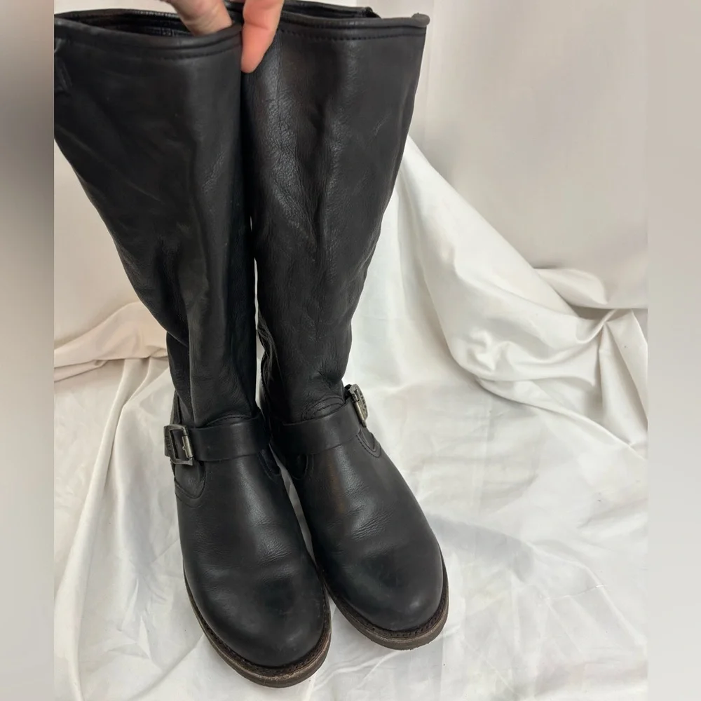 GUC FRYE sz9 Black Leather Veronica Slouch Tall Boots… - Picture 10 of 13